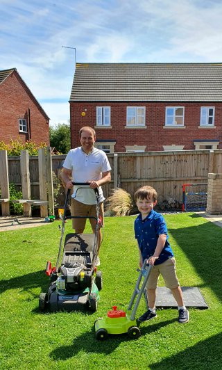 Ethan And I Mowing Lawn Outside Day July 2020