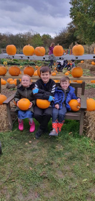 Ethan Dylan Elisa Pumpkin Picking West Lodge Farm Park Oct 2020