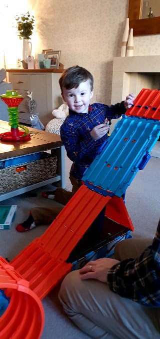 Ethan Hotwheels Track Christmas Day Dec 2019