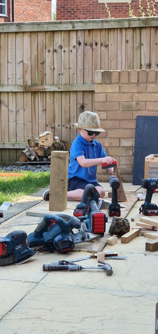 Ethan Sanding Building Bird House April 2020