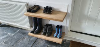 Finished Garage Shoe Rack August 2021