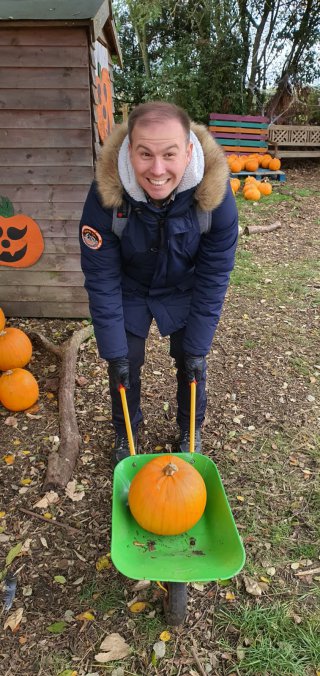 Me Wheel Barrow Pumpkin Picking West Lodge Farm Park Oct 2020