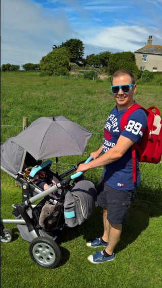 Weymoth_dorset_holiday_june_2016_me_pushchair_and_backpack