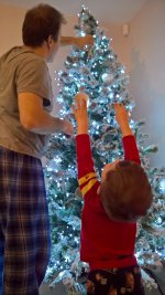 Ethan And I Reaching Putting Up The Christmas Tree Dec 2018