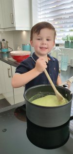 Ethan Cooking Making Playdough July 2020