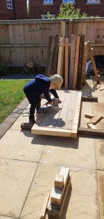 Ethan Sanding Top Building Mud Kitchen Part 1 June 2020