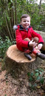 Ethan Tree Stump Burbage Woods Walk Oct 2021
